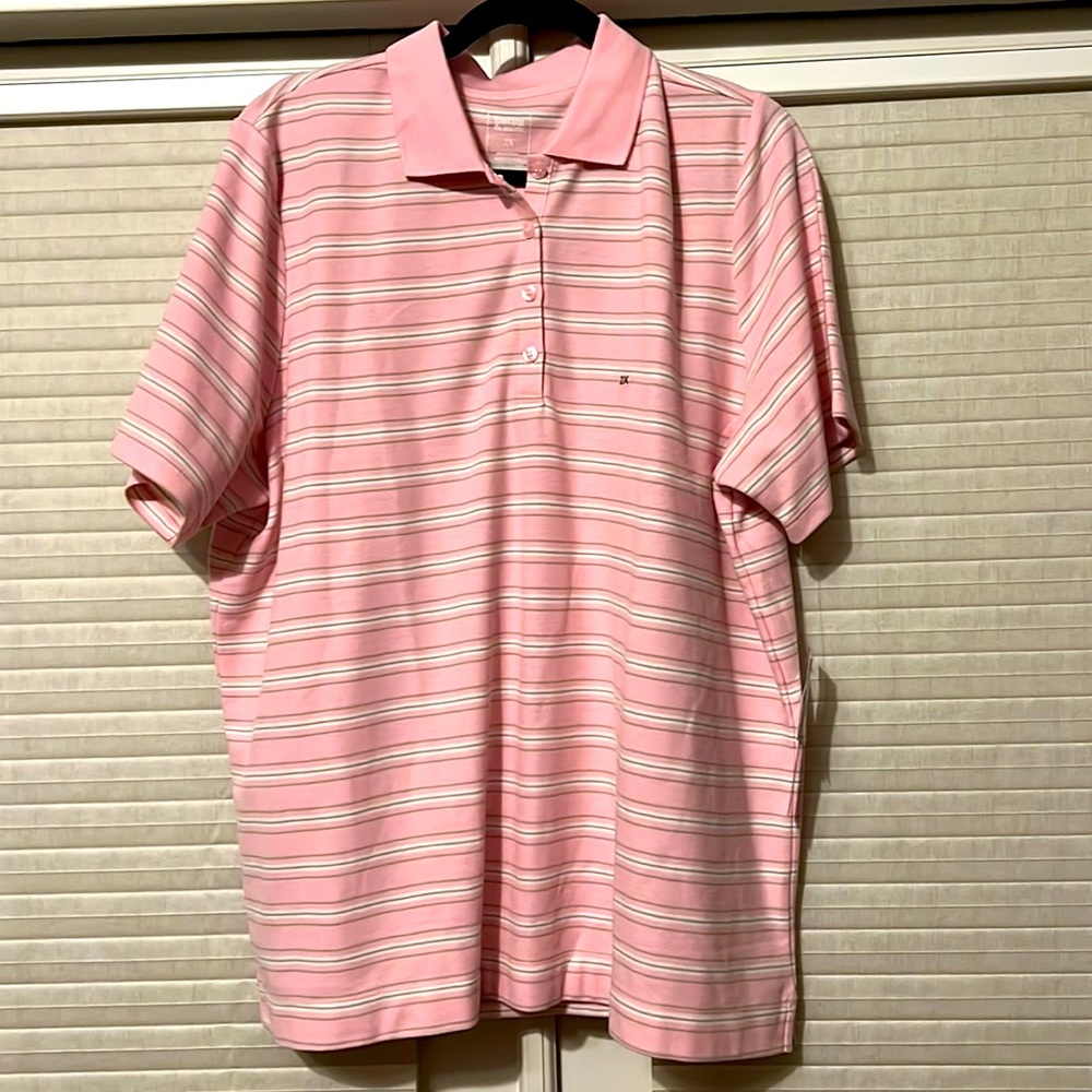 Women’s Hasting & Smith Pink/Green/White stripe short sleeve polo shirt, Size 2X